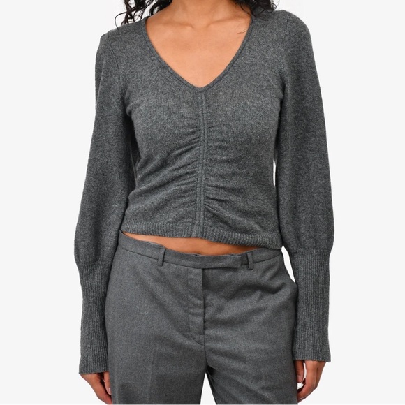 FRAME Grey Cashmere Puffed Sleeve Sweater